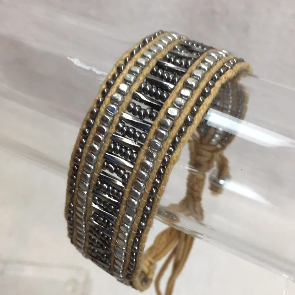 Boho Wide Silver beaded Adjustable Bracelet